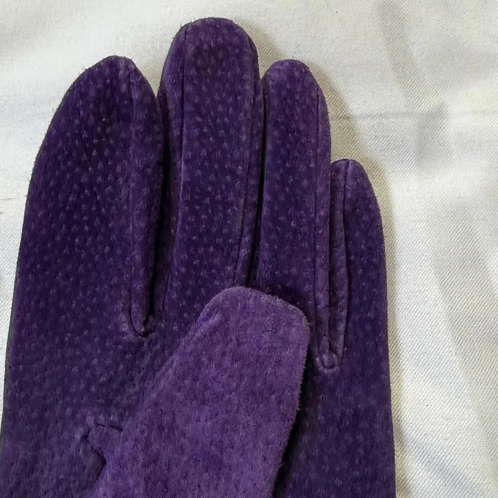 Vintage FOWNES Sears Women's Textured Leather Gloves Violet Purple Size M